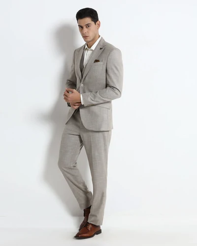 Brown Three Piece Textured Suit - Dayle