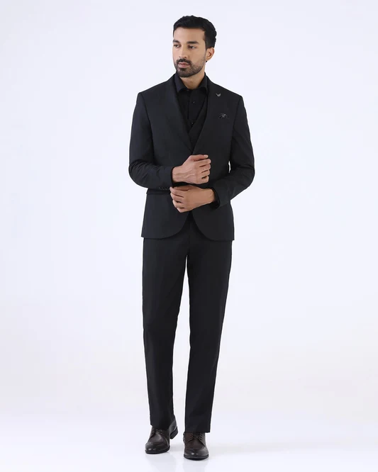 Black Three Piece Textured Suit - Ultrex