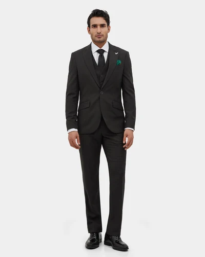 Charcoal Three Piece Solid Suit - Febula